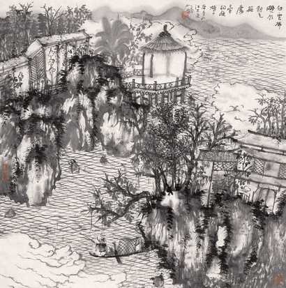 何加林 2005年作 烟波钓艇 镜心
